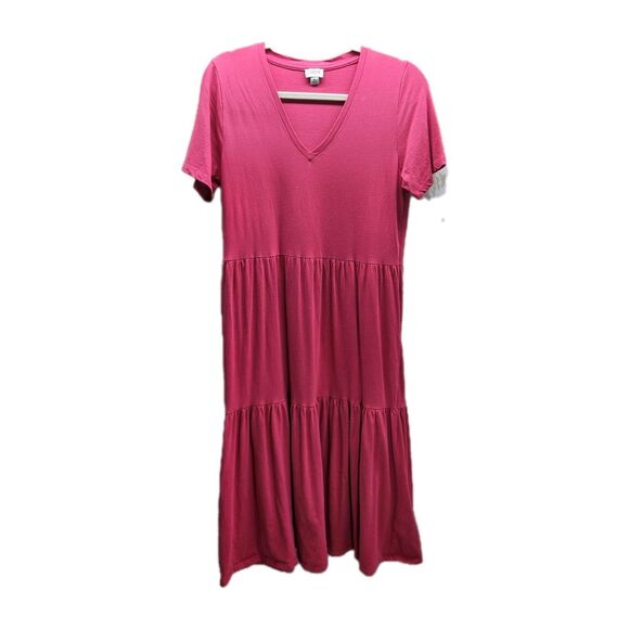 J. Crew Womens Pink Dress V-neck Midi Tiered Size Medium - Picture 1 of 5